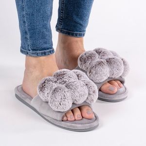 Grey Pom Pom Slippers 38 39